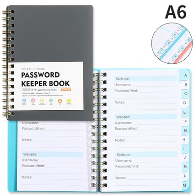 Cu file alfabetice Spiral Password Keeper Book Coil Book A6 MINI Size Password Keeper Notebook Salvare autentificări pe site