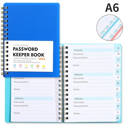 Cu file alfabetice Spiral Password Keeper Book Coil Book A6 MINI Size Password Keeper Notebook Salvare autentificări pe site