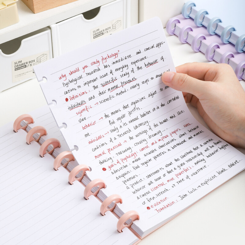 1 pakuotė A5/B5 paprastas nešiojamas nuimamas nešiojamojo kompiuterio grybo mygtukas laisvai lapelis bloknotas arba darbas, mokykla ir žurnalas 80 lapų / 160 puslapių