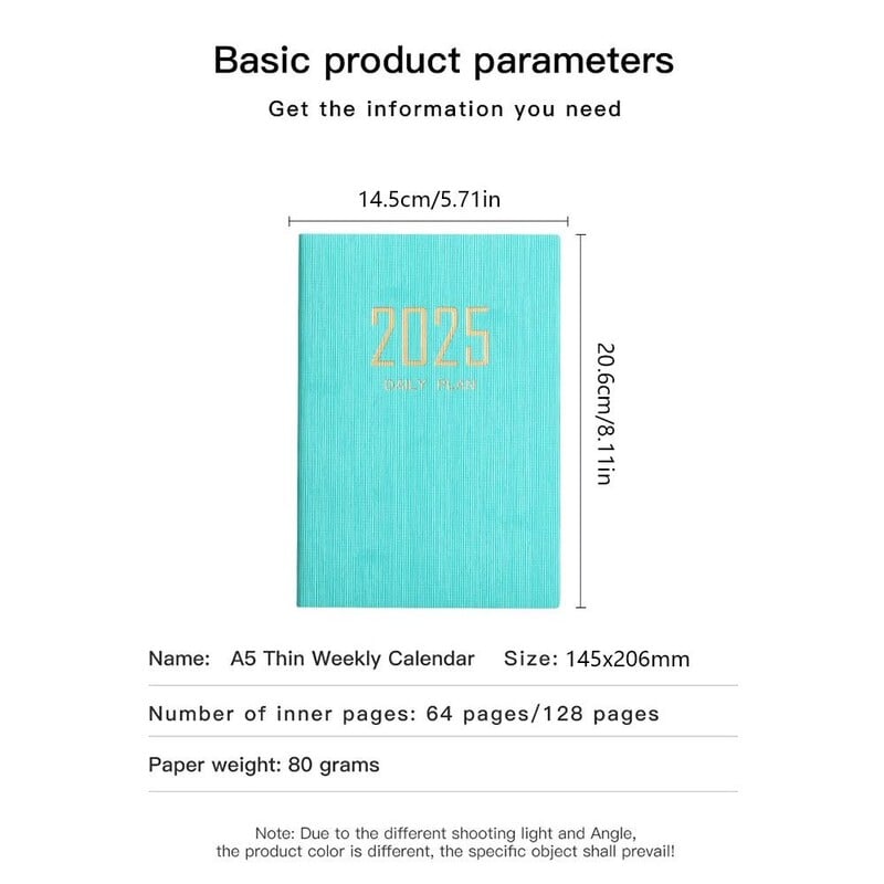 Agenda A5 2025 cu calendar, engleză, zilnic, săptămânal, planificator lunar, caiet de sarcini, listă, husă din piele PU