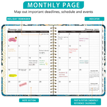 71 φύλλα 2024-2025 Floral Monthly Weekly Planner Agenda A5 Notebook Planner Ημερολόγιο Πρόγραμμα γραφικής ύλης Σχολικά προμήθειες γραφείου