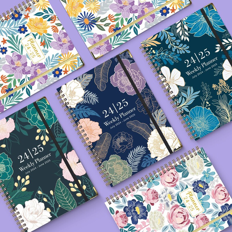 71 листа 2024-2025 г. Флорален месечен седмичен планер Дневен ред A5 Бележник Планер Календар Графици Канцеларски материали Училищни офис консумативи