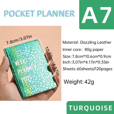 2025 A7 Agenda Book Laser Starlight värviline taskumärkmik 2025 Planner kalendriga igapäevane igakuine plaanija