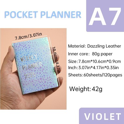 2025 A7 Agenda Book Laser Starlight värviline taskumärkmik 2025 Planner kalendriga igapäevane igakuine plaanija