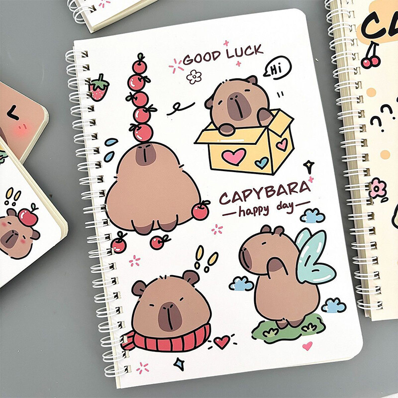 Karikatūra Kawaii Capybara A5 spoles piezīmju grāmatiņa vingrinājumu grāmatiņa Jauki piezīmju grāmatiņas dienasgrāmata Skolas kancelejas piederumi