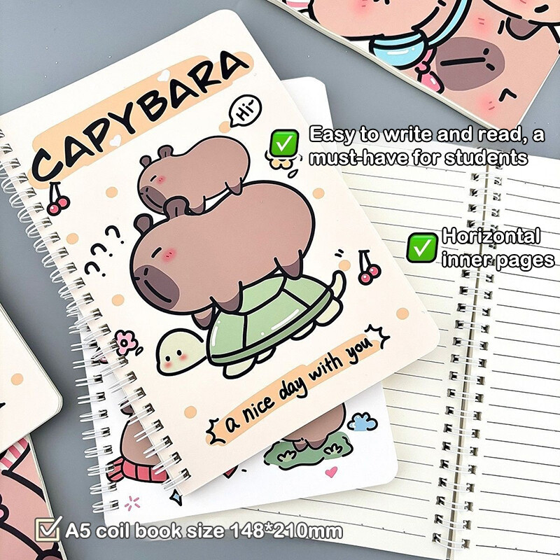 Karikatūra Kawaii Capybara A5 spoles piezīmju grāmatiņa vingrinājumu grāmatiņa Jauki piezīmju grāmatiņas dienasgrāmata Skolas kancelejas piederumi