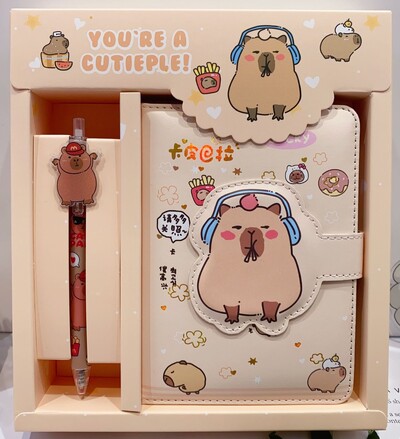 2024 Capybara Notebook Gel Pen Gift Box Set Cartoon Notepad Neutral Pen Student School Офис канцеларски принадлежности подарък за рожден ден