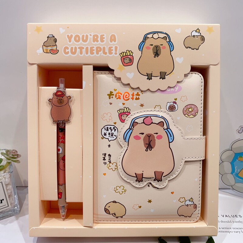 2024 Capybara Notebook Gel Pen Gift Box Set Cartoon Notepad Neutral Pen Student School Офис канцеларски принадлежности подарък за рожден ден