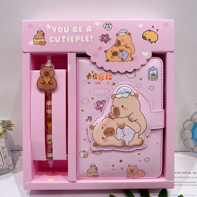 2024 Capybara Notebook Gel Pen Gift Box Set Cartoon Notepad Neutral Pen Student School Офис канцеларски принадлежности подарък за рожден ден