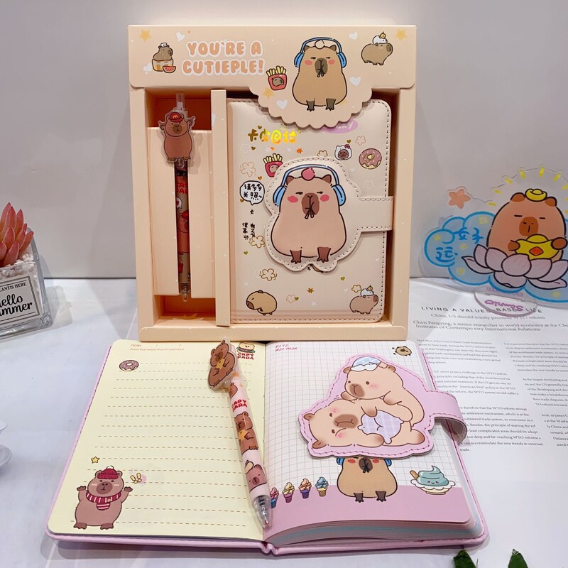 2024 Capybara Notebook Gel Pen Gift Box Set Cartoon Notepad Neutral Pen Student School Офис канцеларски принадлежности подарък за рожден ден