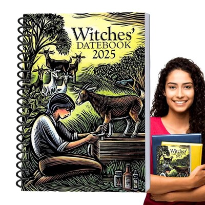 Raganų datų knyga, 2025 m. „Modern Witch`s Grimoire Journal“ gražus naujovių planuotojas, savaitinis ir mėnesinis šeimos draugams