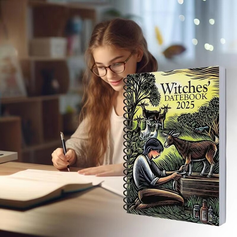Дневник на вещиците 2025 г. Modern Witch's Grimoire Journal Красив седмичник и месечник за планиране на новости за семейни приятели