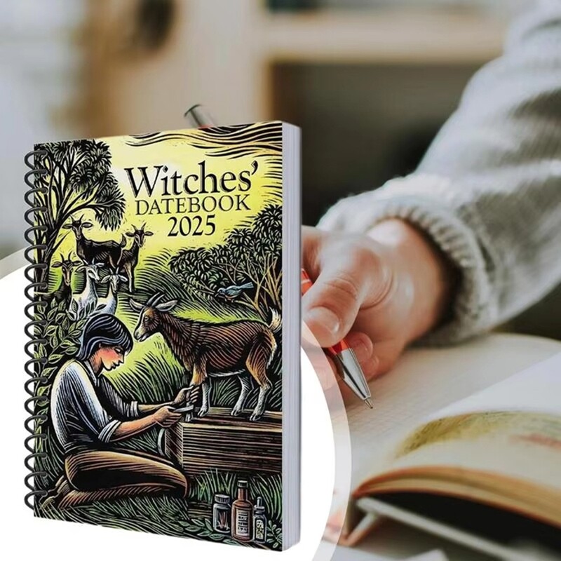 Дневник на вещиците 2025 г. Modern Witch's Grimoire Journal Красив седмичник и месечник за планиране на новости за семейни приятели