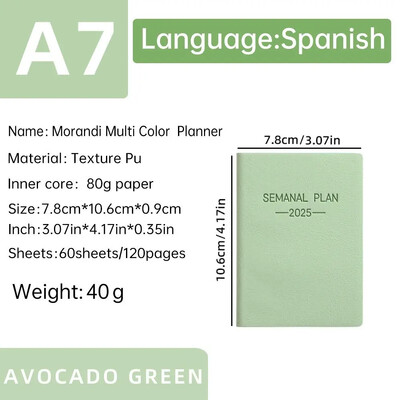 2025 A7 španjolska knjiga rasporeda Morandi bilježnica u boji Dnevni tjedni mjesečni planer Bilježnica Popis obaveza Bilježnica s kalendarom