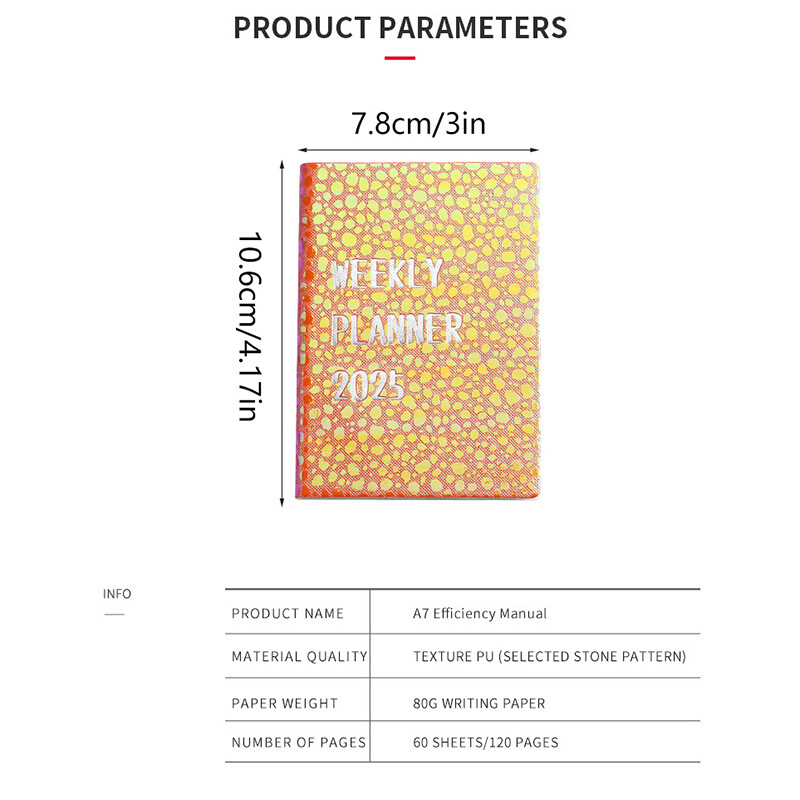 2025. aasta mini-inglise kalender, loominguline värviline laserkivimustriga sülearvuti, kaasaskantav taskumärkmik A7