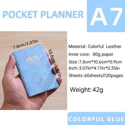 Nou 2025 A7 Agenda Book Mini Laser Daily Planner Caiet de buzunar Lista de activități Blocnotes în engleză cu calendar Rechizite de birou școlare