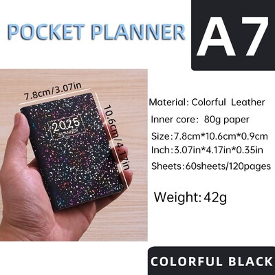 Nou 2025 A7 Agenda Book Mini Laser Daily Planner Caiet de buzunar Lista de activități Blocnotes în engleză cu calendar Rechizite de birou școlare