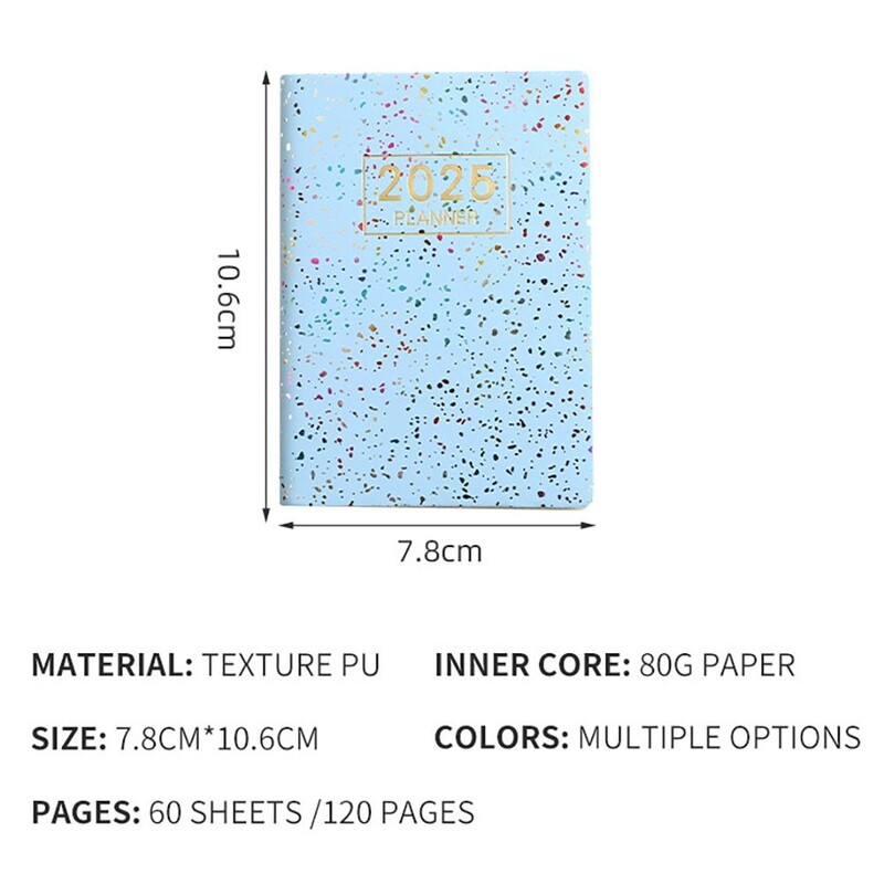 Nou 2025 A7 Agenda Book Mini Laser Daily Planner Caiet de buzunar Lista de activități Blocnotes în engleză cu calendar Rechizite de birou școlare