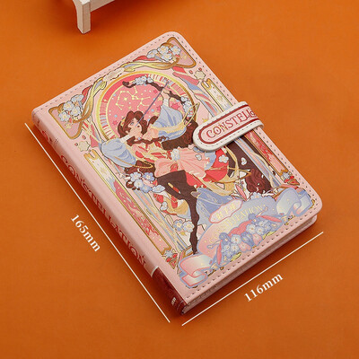 (12 žvaigždynų serija) Gražios užrašų knygelės spalvoto puslapio iliustracija Minkšta oda su magnetine sagtimi studento dienoraštis kietu viršeliu