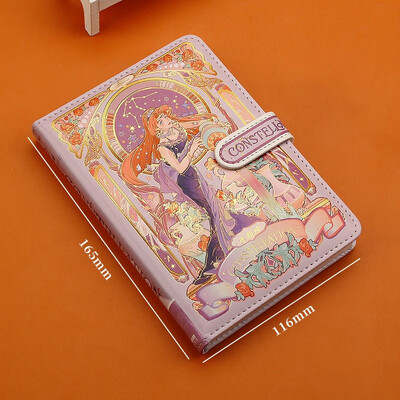 (12 žvaigždynų serija) Gražios užrašų knygelės spalvoto puslapio iliustracija Minkšta oda su magnetine sagtimi studento dienoraštis kietu viršeliu