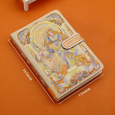 (12 žvaigždynų serija) Gražios užrašų knygelės spalvoto puslapio iliustracija Minkšta oda su magnetine sagtimi studento dienoraštis kietu viršeliu