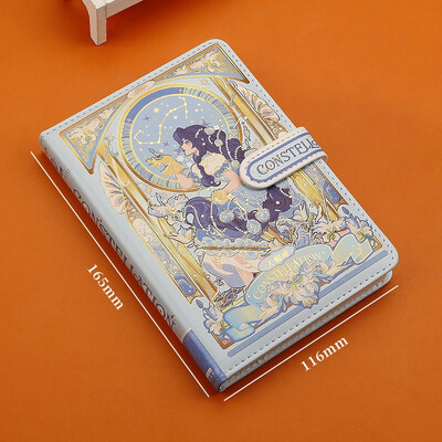 (12 žvaigždynų serija) Gražios užrašų knygelės spalvoto puslapio iliustracija Minkšta oda su magnetine sagtimi studento dienoraštis kietu viršeliu