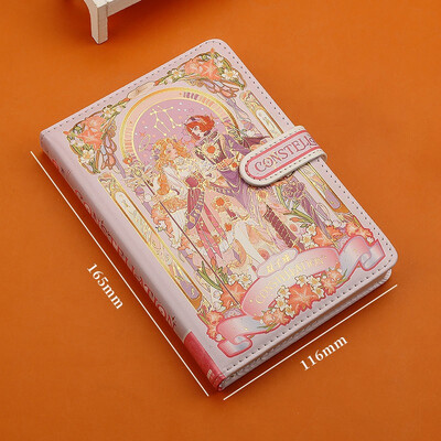 (12 žvaigždynų serija) Gražios užrašų knygelės spalvoto puslapio iliustracija Minkšta oda su magnetine sagtimi studento dienoraštis kietu viršeliu