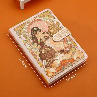 (12 žvaigždynų serija) Gražios užrašų knygelės spalvoto puslapio iliustracija Minkšta oda su magnetine sagtimi studento dienoraštis kietu viršeliu