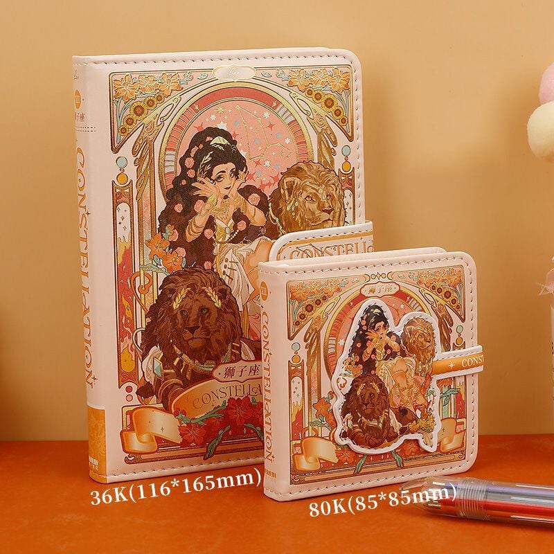 (12 žvaigždynų serija) Gražios užrašų knygelės spalvoto puslapio iliustracija Minkšta oda su magnetine sagtimi studento dienoraštis kietu viršeliu