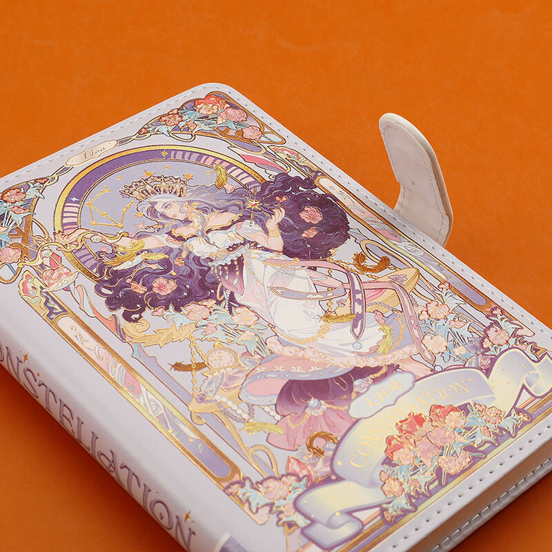 (12 žvaigždynų serija) Gražios užrašų knygelės spalvoto puslapio iliustracija Minkšta oda su magnetine sagtimi studento dienoraštis kietu viršeliu