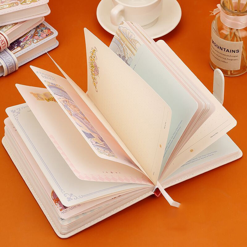 (12 žvaigždynų serija) Gražios užrašų knygelės spalvoto puslapio iliustracija Minkšta oda su magnetine sagtimi studento dienoraštis kietu viršeliu