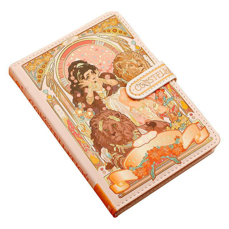 (12 žvaigždynų serija) Gražios užrašų knygelės spalvoto puslapio iliustracija Minkšta oda su magnetine sagtimi studento dienoraštis kietu viršeliu