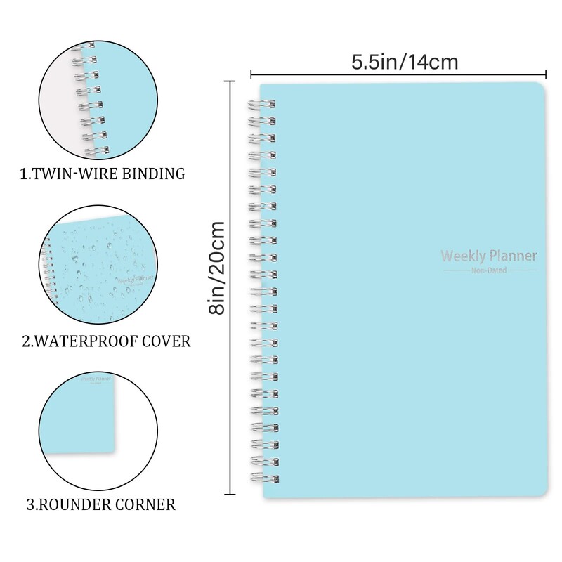 Agendă de planificare a caietului săptămânal A5 cu spirală nedatată, rechizite școlare de birou, înregistrarea planului zilnic de realizat