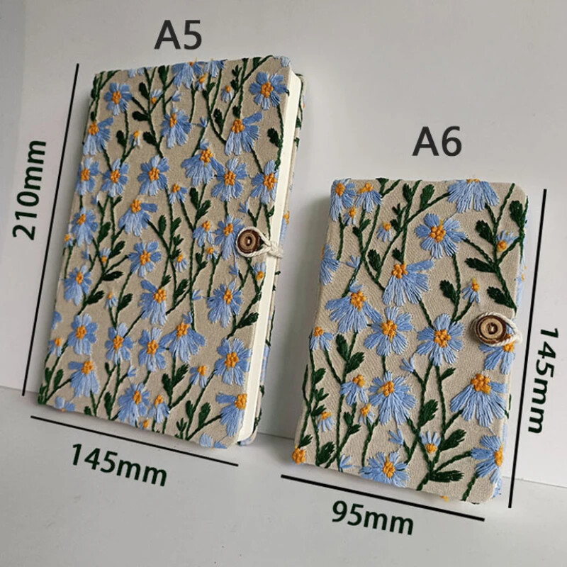 A5 A6 Caiet de broderie din țesătură Bloc de notițe din pânză Ghid de înregistrare a muncii pentru studenți 96 de coli/192 de pagini cu semn de carte și buton