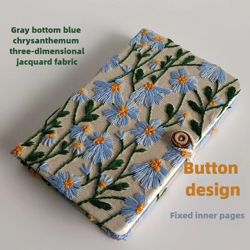 A5 A6 Caiet de broderie din țesătură Bloc de notițe din pânză Ghid de înregistrare a muncii pentru studenți 96 de coli/192 de pagini cu semn de carte și buton