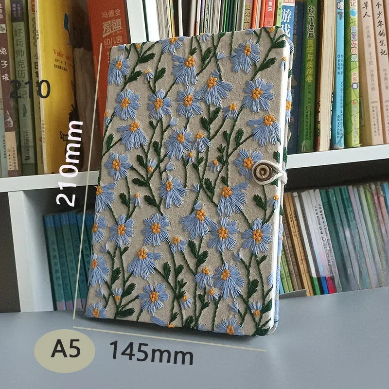 A5 A6 Caiet de broderie din țesătură Bloc de notițe din pânză Ghid de înregistrare a muncii pentru studenți 96 de coli/192 de pagini cu semn de carte și buton