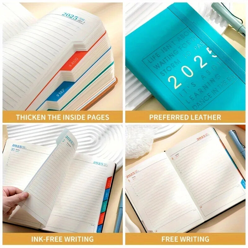 Плановик с твърди корици за 2025 г. - Седмичен и месечен дневен ред за 12 месеца (януари-декември) със стикери, хартия 100 g/m², органайзер за дневно планиране