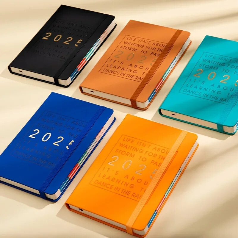 Плановик с твърди корици за 2025 г. - Седмичен и месечен дневен ред за 12 месеца (януари-декември) със стикери, хартия 100 g/m², органайзер за дневно планиране