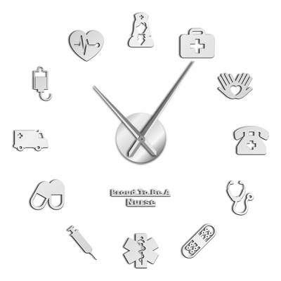 Proud To Be A Infirmieră Doctor & Asistentă Kit DIY 3D Ceas de perete mare silențios Birou medical Spital Decor Artă de perete Ceas cu mâini lungi