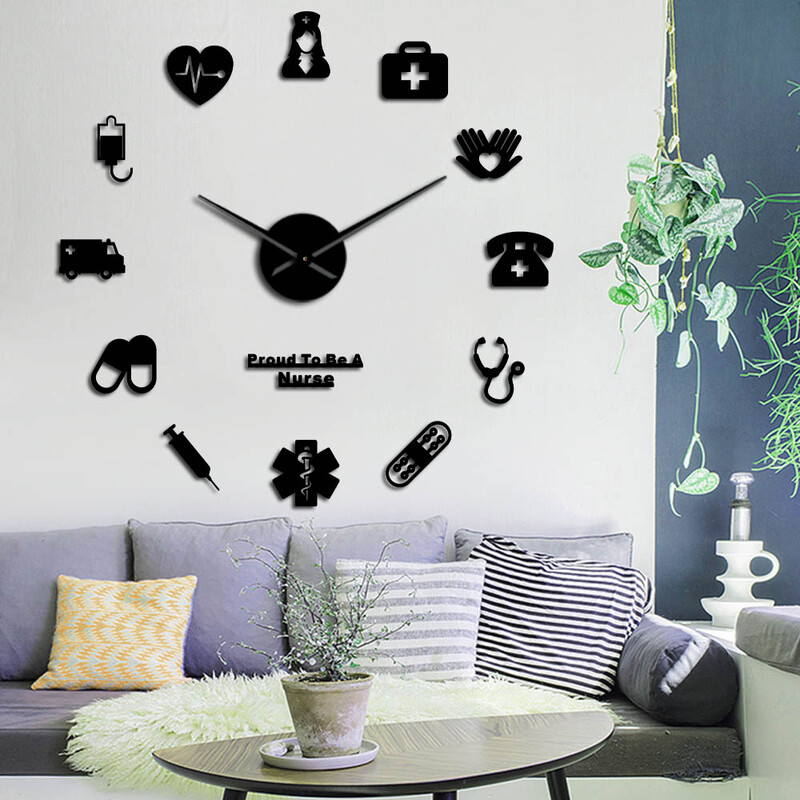 Proud To Be A Infirmieră Doctor & Asistentă Kit DIY 3D Ceas de perete mare silențios Birou medical Spital Decor Artă de perete Ceas cu mâini lungi
