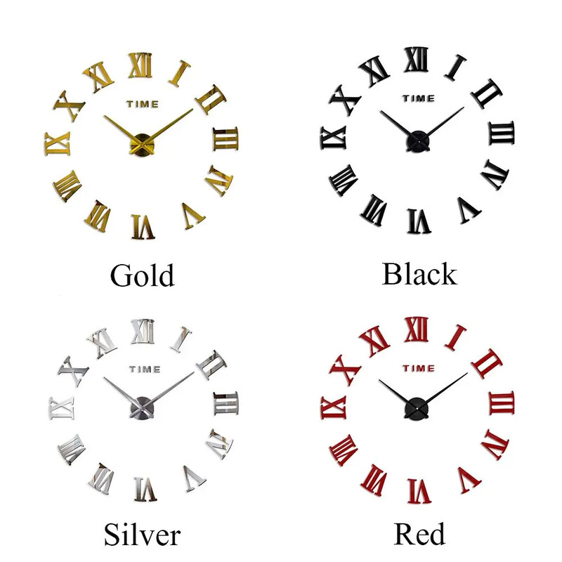 3D Големи римски цифри Огледална повърхност Акрилен стикер за стена Стенен часовник Домашен офис Направи си сам Nordic Style Art Decoration Home Decor