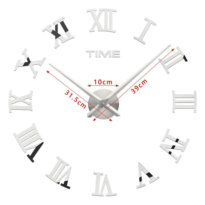 3D Големи римски цифри Огледална повърхност Акрилен стикер за стена Стенен часовник Домашен офис Направи си сам Nordic Style Art Decoration Home Decor