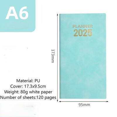 2025 A6 ingliskeelne nädalaplaneerimisega sülearvuti, PU nahast mini kaasaskantav päeviku loend. Ülesanded, kulude jälgimine ja toidukorra korraldamine