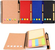 Бележник със спирала с подплата Kisdo Бележник с корици от крафт хартия с държач за писалка, лепкави бележки и маркер за страници, малък бизнес бележник