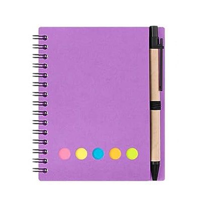 Бележник със спирала с подплата Kisdo Бележник с корици от крафт хартия с държач за писалка, лепкави бележки и маркер за страници, малък бизнес бележник