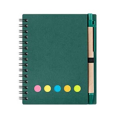 Бележник със спирала с подплата Kisdo Бележник с корици от крафт хартия с държач за писалка, лепкави бележки и маркер за страници, малък бизнес бележник