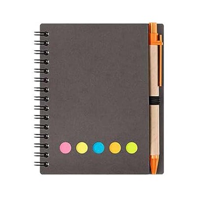 Бележник със спирала с подплата Kisdo Бележник с корици от крафт хартия с държач за писалка, лепкави бележки и маркер за страници, малък бизнес бележник