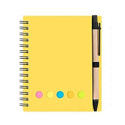 Бележник със спирала с подплата Kisdo Бележник с корици от крафт хартия с държач за писалка, лепкави бележки и маркер за страници, малък бизнес бележник