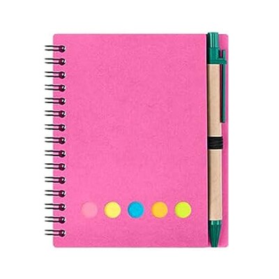 Бележник със спирала с подплата Kisdo Бележник с корици от крафт хартия с държач за писалка, лепкави бележки и маркер за страници, малък бизнес бележник