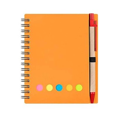 Бележник със спирала с подплата Kisdo Бележник с корици от крафт хартия с държач за писалка, лепкави бележки и маркер за страници, малък бизнес бележник